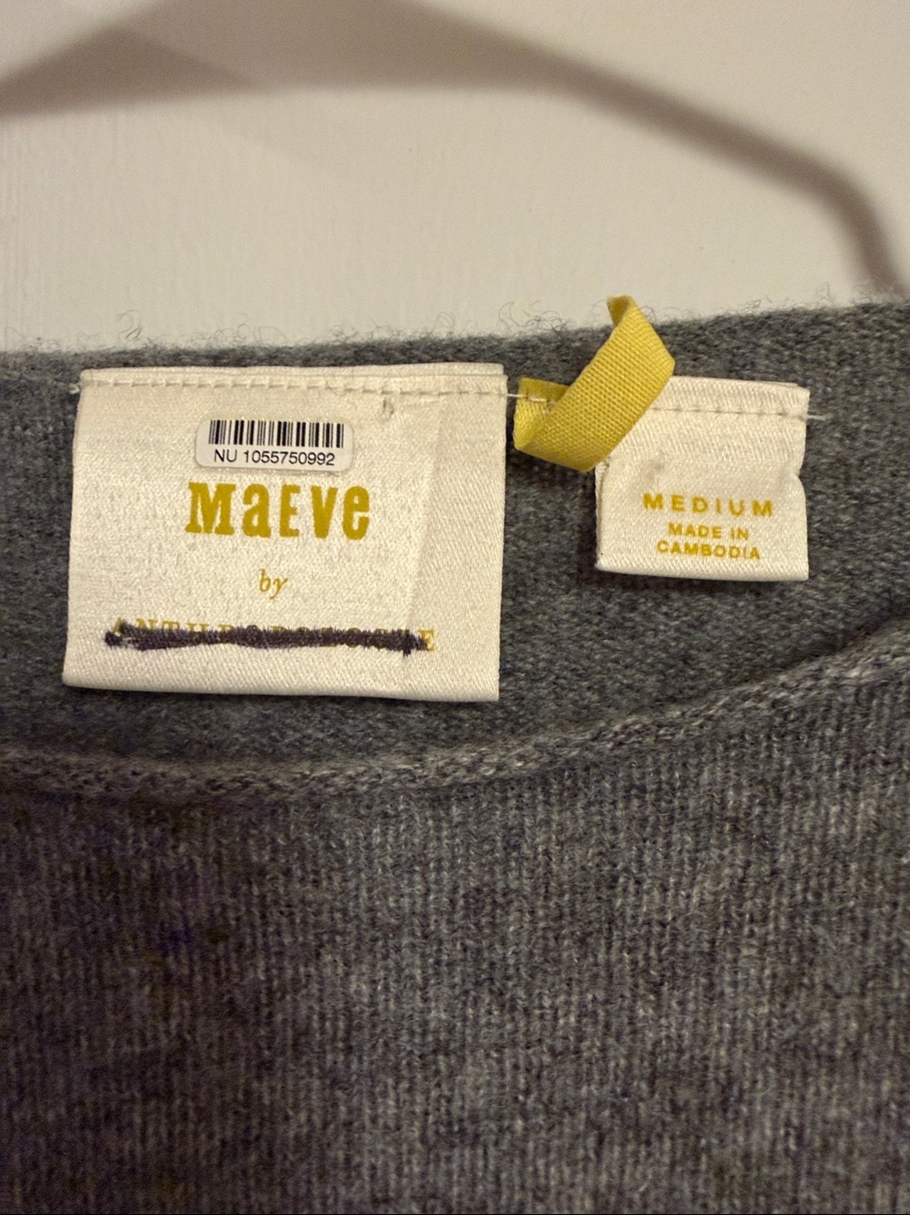 Maeve Bird Gray Sweater Pink & Cream BIRDS 100% Cashmere Medium Anthropologie - Picture 3 of 9